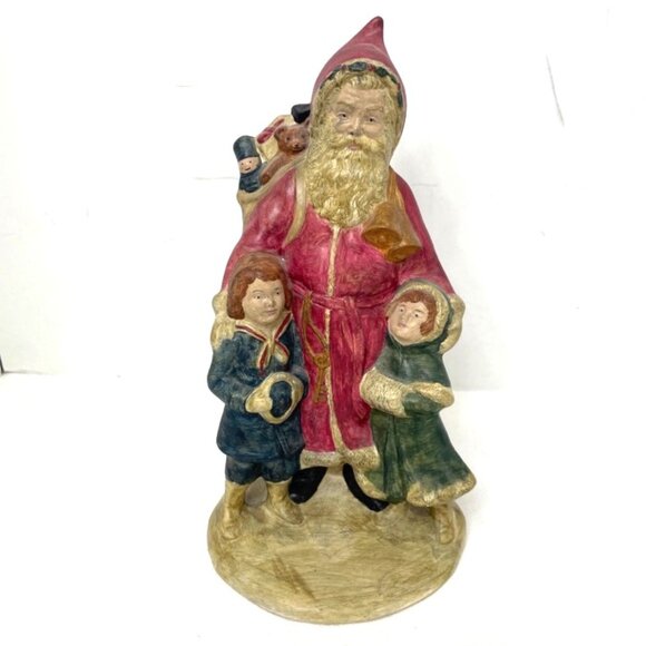 Vintage Provincial Mold Ceramic Santa Claus Hand Painted Children & Bag of Toys - Picture 1 of 6